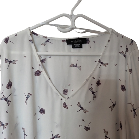 Michel Studio Plus size mini dress or tunic , White with dragonfly and flower - Picture 5 of 11